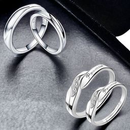 MYKI Unisex Set Of 4 Silver-Plated CZ-Studded Couple Adjustable Finger Rings-picture-10