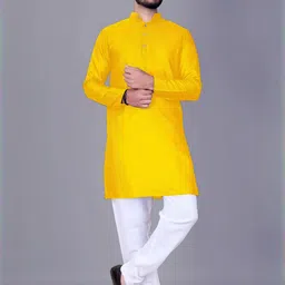 Men Solid, Colorblock, Self Design Straight Kurta (Yellow)-image-76