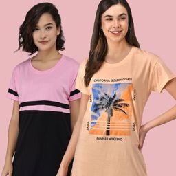 Christy World Women Pack Of 2 Printed Longline T-shirt-picture-2