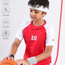 Pine Active Skin Friendly & Breathable Raglan Sleeves Sports Tee Numeric 10 Print - Red White-picture-11