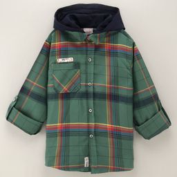 Little Kangaroos Full Sleeves Hooded Checks Shirt -  Green-picture-41