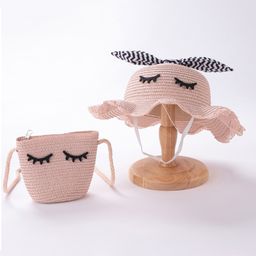 Babyhug Straw Hat With Bow & Purse - Brown-1