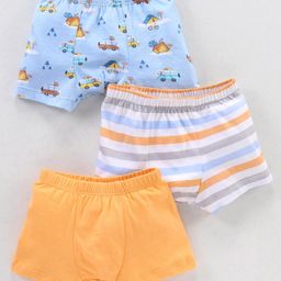 Babyhug 100% Cotton Knit Striped Boxers Cars Print Pack of 3 - Sky Blue Orange & White-image-33