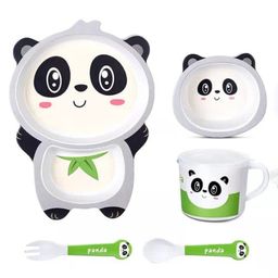 COMERCIO Bamboo Fiber Cartoon Shape Panda Design Dinner Set Of 5 Pieces - Black & white-5
