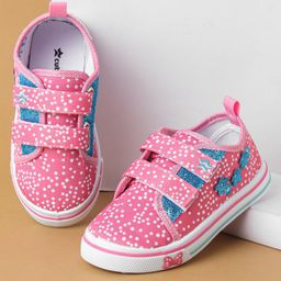 Cute Walk by Babyhug Polka Dots Printed Casual Shoes with Velcro Closure & Floral Applique - Pink-image-82