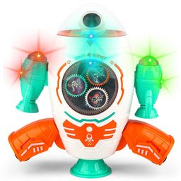 WISHKEY Plastic Musical Space Rocket Toy for Kids, Battery Operated Dancing Electric Walking Toy, 360 Degree Rotating Space Ship with Lights, Multicolor, 3+ Years (Pack of 1)-0