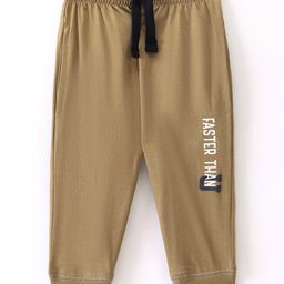 Doreme Single Jersey Knit Ankle Length  Lounge Pant Text Print - Sand Stone Beige-7
