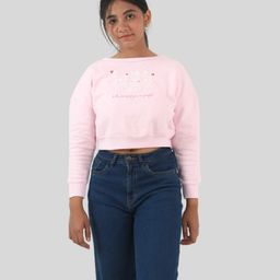 tweeny mini Cotton Full Sleeves Floral Embroidered Crop Sweater - Light Pink-image-47