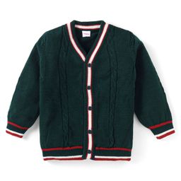 Babyhug Knitted Full Sleeves Front Open Sweater With Cable Knit Design - Dark Green-image-86