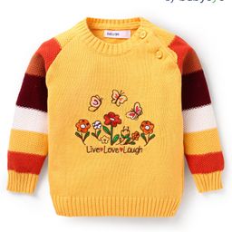 Babyoye Knitted Full Raglan Sleeves Pullover Sweater With Floral Embroidery - Yellow-image-83