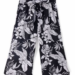 CrayonFlakes Floral Printed Belted Palazzo - Black-image-82