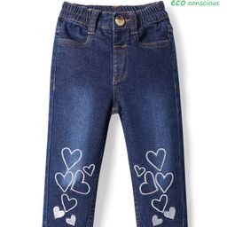 Babyoye Denim Cotton ElasthaneFull Length Jeans with Hearts Print - Navy-image-37
