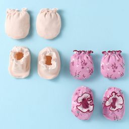 Ben Benny Interlock Knit Mittens & Booties Set with Floral PrintPack of 2 - Pink & Cream-image-90