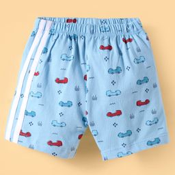 Tango Sinker Knit Knee Length Shorts with Cars Print & Tape Detailing - Light Blue-image-14