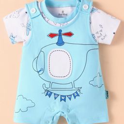Child World Interlock Knit Romper & Half Sleeves T-Shirt with Helicopter Print- Light Blue-image-88
