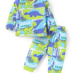 Babyhug Cotton Knit Full Sleeves Night Suit With Dino Print - Green & Blue-image-85
