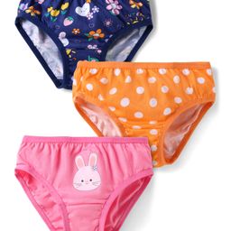 Babyhug 100% Cotton Single Jersey Knit Panties With Polka Dot & Floral Print Pack Of 3 - Orange Navy Blue & Pink-image-91