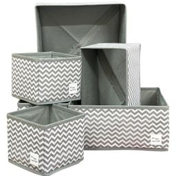 House of Quirk Foldable Cloth Storage Box Closet Dresser Drawer Organizer Cube with Drawers With Zipper For Ties, Scarves, Set of 6 - Grey Wave-6