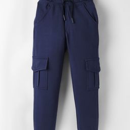 Olio Kids Cotton Knit Full Length Lounge Pant With Cargo Pockets- Navy Blue-picture-43