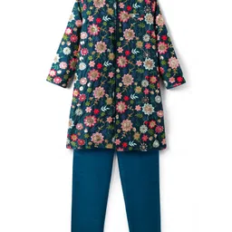 Pine Kids Woven Full Sleeves Floral Embroidered Kurta Pyjama Set - Navy Blue-picture-30
