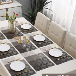HOKIPO Grey 7-Pieces Geometric Rectangular Table Placemats & Table Runner image 4
