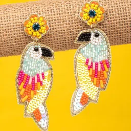 Crunchy Fashion Artificial Beaded Parrot Animal Shaped Drop Earrings-image-60