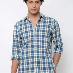 MARK & ALBERT India Slim Tartan Checks Cotton Wrinkle Free Casual Shirt-image-16