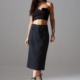 Miss Chase Straight Stretchable Denim Midi Skirt-image-61