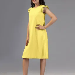 OMPAX Solid Flutter Sleeve A-Line Dress image 4