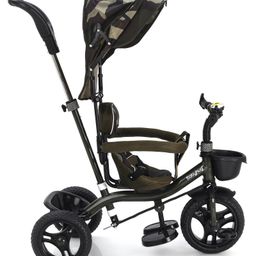 Babyhug Plug & Play Apache Tricycle with Parental Handle and Printed Canopy Military Theme - Green image 5