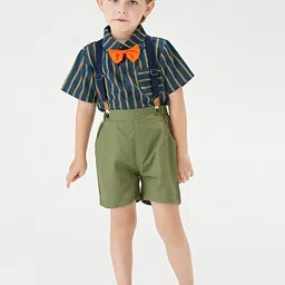 JC SPARKLE Boys Striped Short Sleeves Shirt With Shorts & Suspenders-picture-42