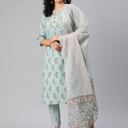 Readiprint Fashions Floral Printed Thread Work Pure Cotton Kurta with Trousers & Dupatta-image-57