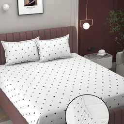 Bromwick Black & White Abstract Printed 250 TC Fitted King Bedsheet Set-1.99 m x 1.83 m-23