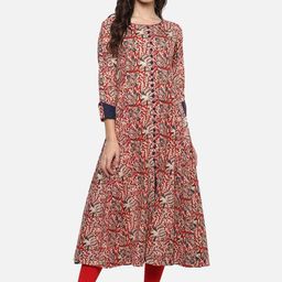 YASH GALLERY Women Red & Blue Printed A-Line Kurta-picture-5