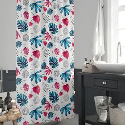 ArtzFolio White & Blue Floral Printed Waterproof Shower Curtain-image-11