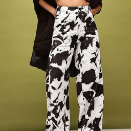 glitchez Women Fierce Animal Print Monochrome Barrel Fit Trousers-image-90