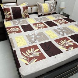 Pure Decor Grey & Yellow Floral 250 TC Queen Bedsheet with 2 Pillow Covers-image-42