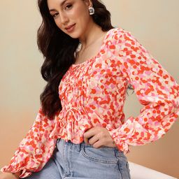 Mast & Harbour Geometric Printed Square Neck Gathers Tie-Ups Crop Top-picture-30