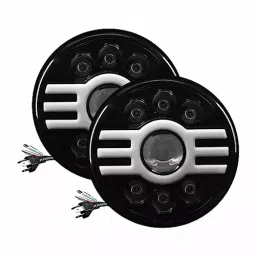 Oswin Gold OG-8-2 75 W 17.78 cm (7 Inch) Round White LED Headlight with Hi/Low Beam for Bullet, Harley Davidson & Jeep Wrangler (Set of 2 Pcs)-14