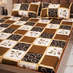 Adwitiya Brown & White Ethnic Motifs 210 TC Queen Bedsheet with 2 Pillow Covers-image-80