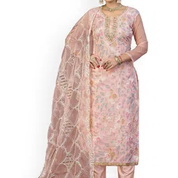 HERE&NOW Floral Embroidered Beads and Stones Organza Unstitched Dress Material-image-13