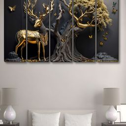 Livin'luxe Grey & Gold-Toned 5 Piece Deer Canvas Wall Paintings-picture-25