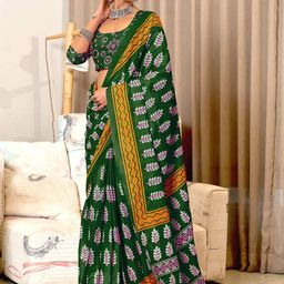 PEENGAX Ajrak Printed Pure Cotton Ikat Saree-image-59