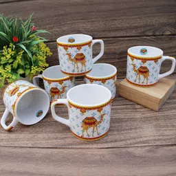 laghima jadon White & Multicoloured Printed Ceramic Matte Cups Set of Cups and Mugs image 4