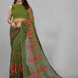 PATLANI STYLE Floral Embroidered Net Saree-picture-38