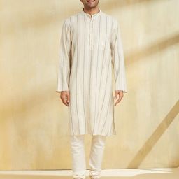 Fabindia Striped Mandarin Collar Pure Cotton Straight Kurta-47