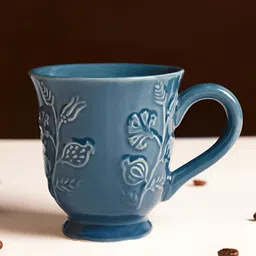 JAYPORE Teal Textured Stoneware Glossy Mugs Set of Cups and Mugs-picture-36