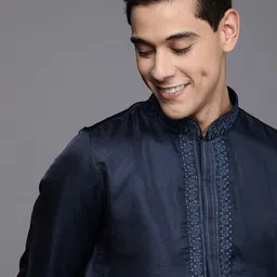 Manyavar Men Blue Solid Kurta with Churidar-image-45