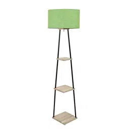Sanded Edge Wood Green Castle 3 Tier Shelf Storage Floor Lamp with Walnut Polish Shelf-42