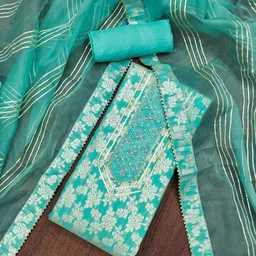 HERE&NOW Floral Woven Design Beads and Stones Unstitched Dress Material-image-64